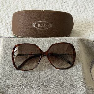 Authentic TOD’S TO 51 Tortoiseshell Sunglasses 58□13 Made in Italy Leather Arms